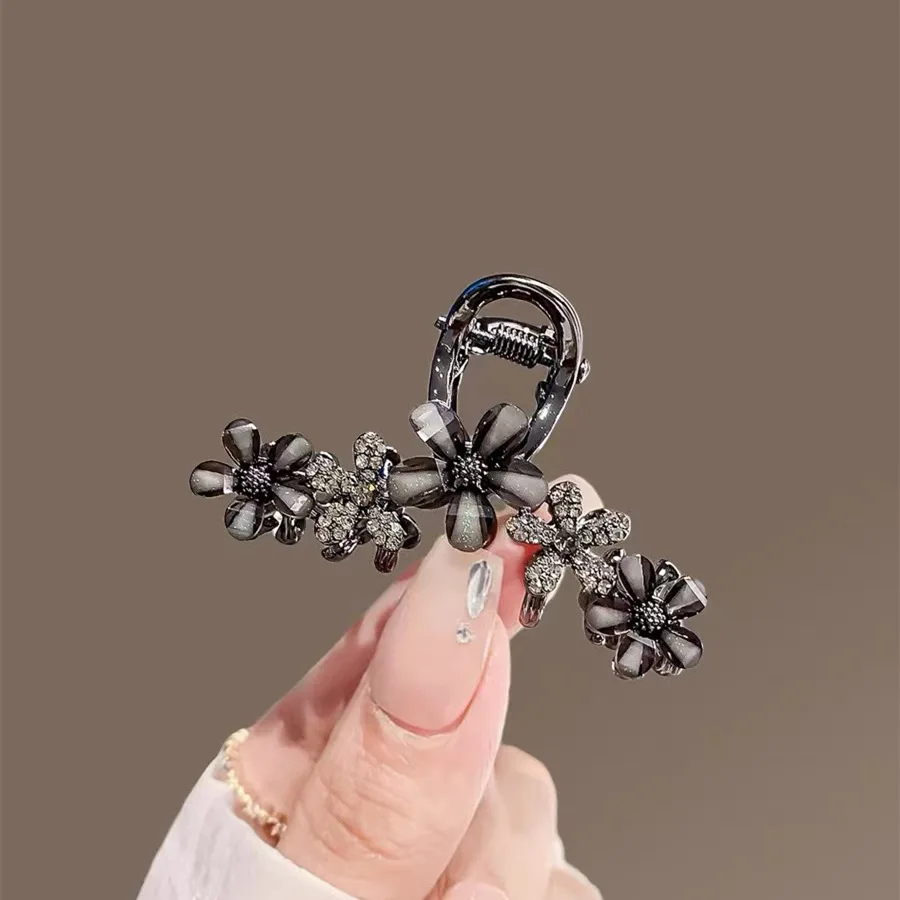 Hi Tech Accessories - High-end Black Rhinestone Glaze Flower Hair